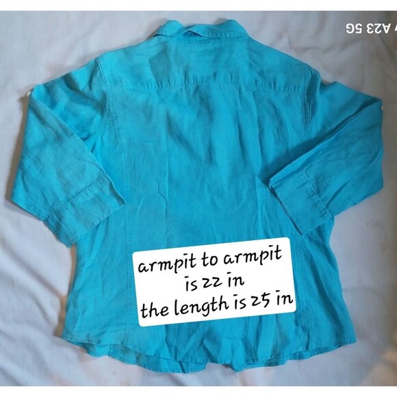 Talbots Pure Irish Linen Turquoise Button-Front Shirt L Made In Indonesia - Picture 5 of 5